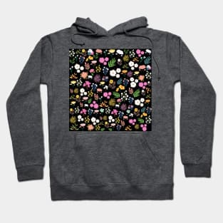 Abstract Leaves & Flowers Pattern In Black Background Hoodie